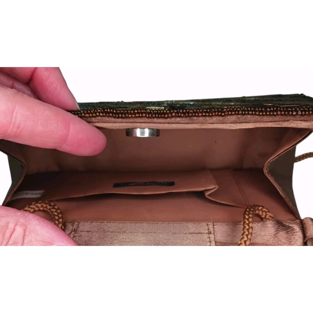 Vtg Bijoux Terner Brown Beaded Evening Bag Purse Small Handbag w/ Shoulder Strap - Picture 5 of 6